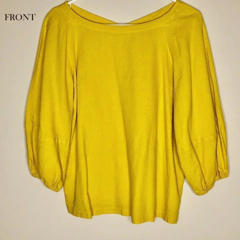 Loft Linen Blend (Linen/Viscose) Blouse with Cute Puff Sleeves, Size M